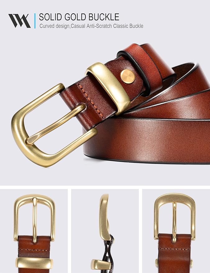 WOLFANT Womens Belts for Jeans in Gift Box,1.1" Ladies Belt with Gold Buckle,100% Italian Full Grain Real Solid Leather