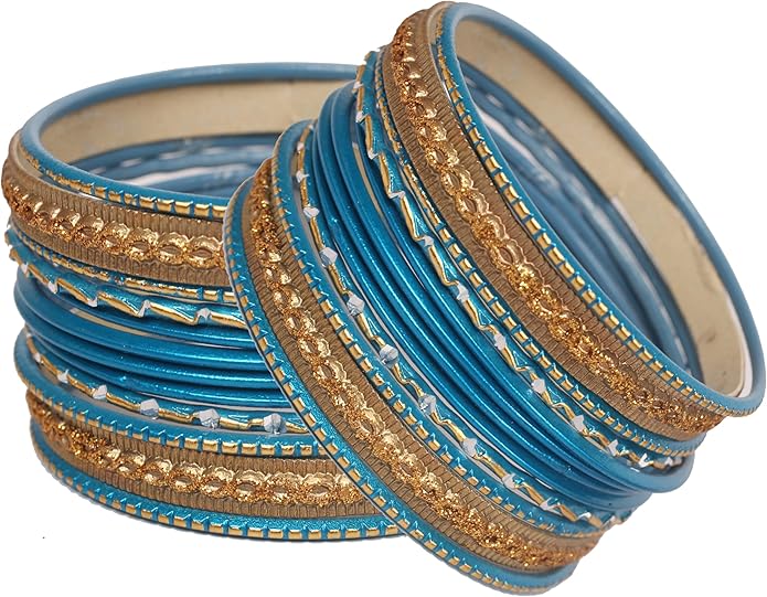 Touchstone Indian Metal Bangles for Women Gold Alloy Bracelets desi 2 Dozen Bangle Collection Bollywood Women's Jewelry Set Multi Stacking Wide Chunky Textured Golden Set of 24 in Gold or White Tone