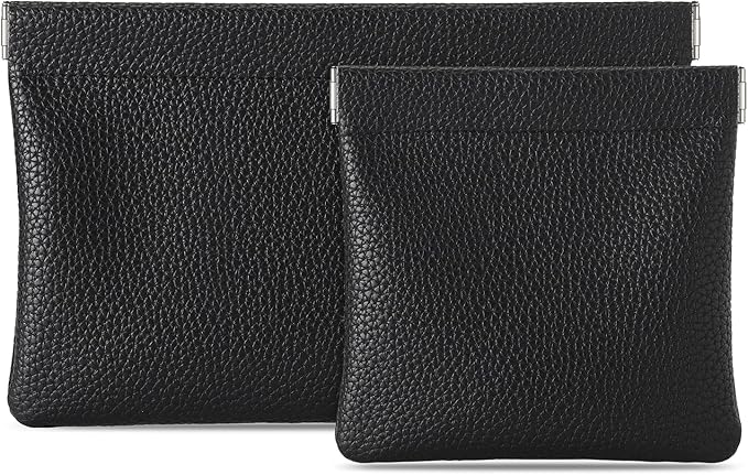 Sightor Leather Pocket Cosmetic Bag for Purse, 2 Pack Small Makeup Bag for Women Coin Purse Lipstick Cosmetic Accessories Organizer Travel Cosmetic Pouch (Black)