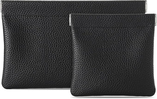 Sightor Leather Pocket Cosmetic Bag for Purse, 2 Pack Small Makeup Bag for Women Coin Purse Lipstick Cosmetic Accessories Organizer Travel Cosmetic Pouch (Black)