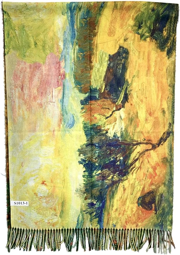 Plum Feathers Super Soft Cashmere Feel Double Sided Reversible Art Shawl Scarf Van Gogh Monet Klimt Inspired
