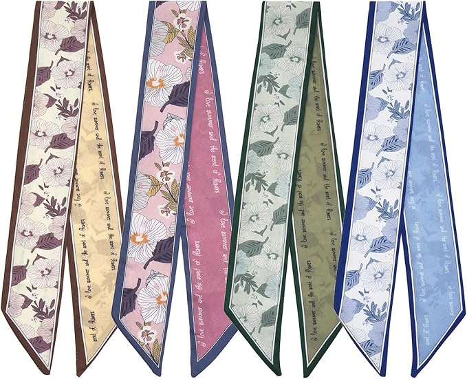 4 Pack Purse Scarf Handbags Skinny Twill Hair Scarves Narrow Neck Scarf Band Women Fashion Accessories Bag Charms