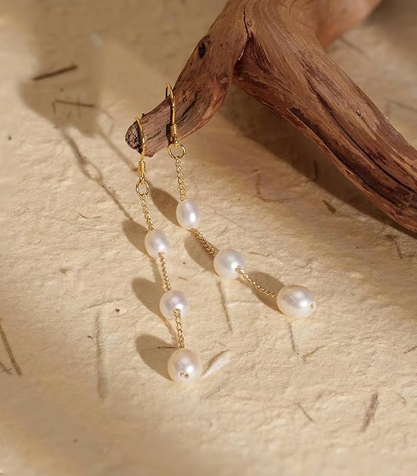 Long Pearl Earrings for Women 925 sterling silver Pearl Dangle Earrings Hypoallergenic Elegant Wedding Pearl Tassel Earrings for Bridal Christmas Gift…