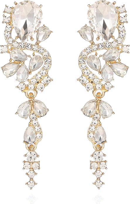 Fashion Rhinestone Statement Drop Dangle Earrings Long Colorful Crystal Bridal Wedding Teardrop Chandelier Earrings for Women Prom Pageant
