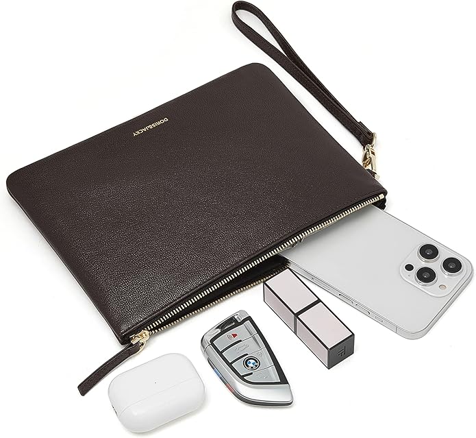 DORIS&JACKY Lambskin Leather Wristlet Clutch Purse for Women Soft Designer Slim Cell Phone Pouch Bag with Detachable Strap