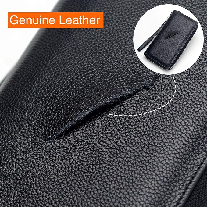 Women's Genuine Leather RFID Blocking Zip Around Wallet with Phone Pocket Large Capacity Travel Wristlet (Black)