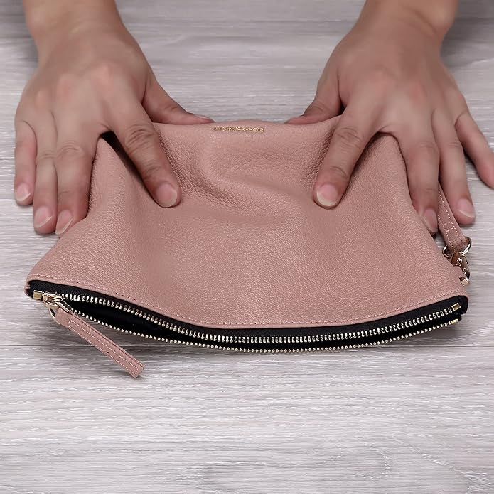 DORIS&JACKY Lambskin Leather Wristlet Clutch Purse for Women Soft Designer Slim Cell Phone Pouch Bag with Detachable Strap