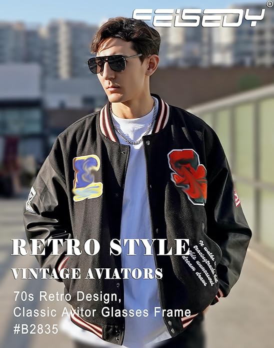 FEISEDY Retro Square Aviator Sunglasses Women Men 70s Vintage Trendy Plastic Frame Sun Glasses B2835