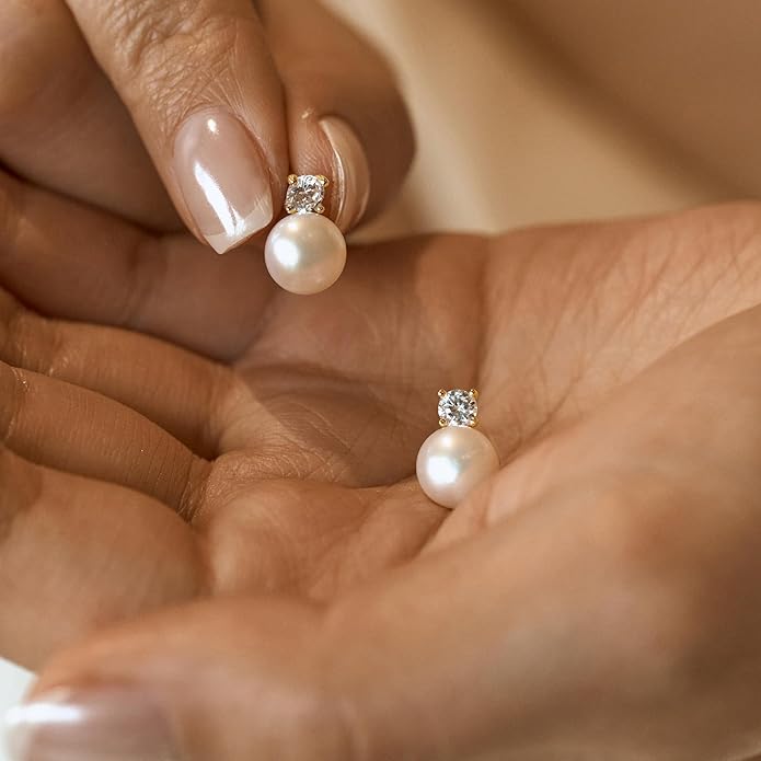 CHESKY Christmas Gifts Pearl Earrings for Women, Dainty 14K Gold Plated/Silver Plated Drop Quality Handpicked AAA+ Freshwater Cultured Round Pearls Dangle Earrings Wedding Jewelry for Women Gifts