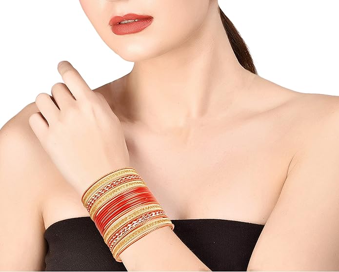 Touchstone Indian Metal Bangles for Women Gold Alloy Bracelets desi 2 Dozen Bangle Collection Bollywood Women's Jewelry Set Multi Stacking Wide Chunky Textured Golden Set of 24 in Gold or White Tone