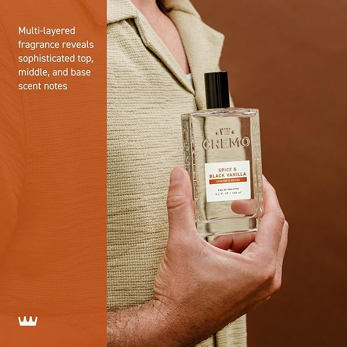 Cremo Cologne For Men - Spice & Black Vanilla Mens Cologne Spray, An Explosion of Vibrant Spices, Dark Woods and Black Vanilla, Multi-Layered Signature Men's Fragrances, 3.4 Fl Oz