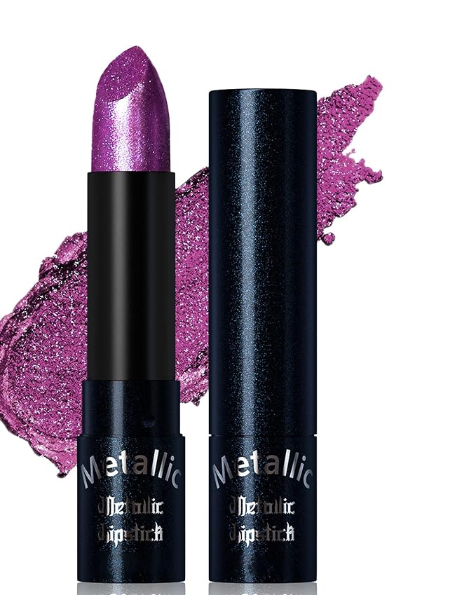 Glitter Metallic Lipstick Shimmer Lip Stick Long Lasting,Dark Purple Diamond Cream Shimmer Tinted Lip Gloss High Pigmented,Metallic Matte Red Lipcolor Stain Women Christmas Non Stick Lips Makeup-12