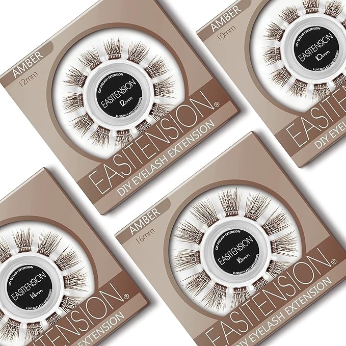 DIY Eyelash Extension, 3D Effect Individual Melt Flare Lash Cluster Natural Lashes Set, Home Eyelash Extension, Lashes Pack (16MM-Amber)