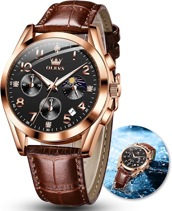 OLEVS Men's Watches Brown Leather with Date,Casual Watches for Men,Large Face Watches Men,Chronograph Mens Watch,Sport Waterproof Business Dress Analog Quartz Men's Wrist Watches Reloj De Hombre