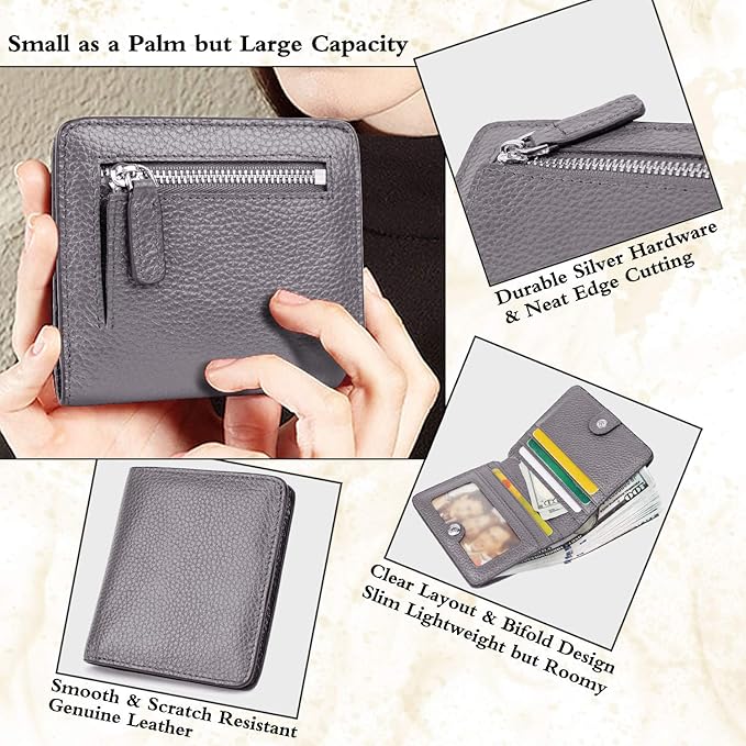 AINIMOER Small Leather Wallet for Women, Ladies Credit Card Holder RFID Blocking Women's Mini Bifold Pocket Purse