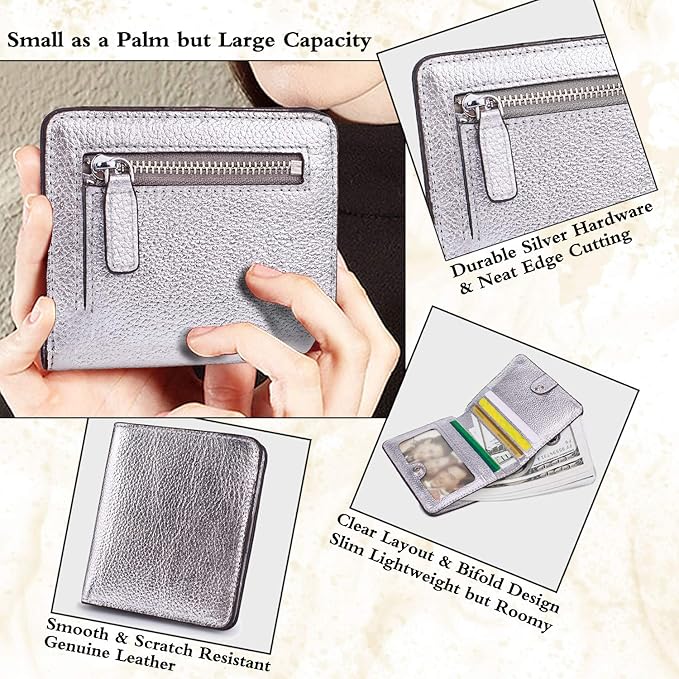 AINIMOER Small Leather Wallet for Women, Ladies Credit Card Holder RFID Blocking Women's Mini Bifold Pocket Purse