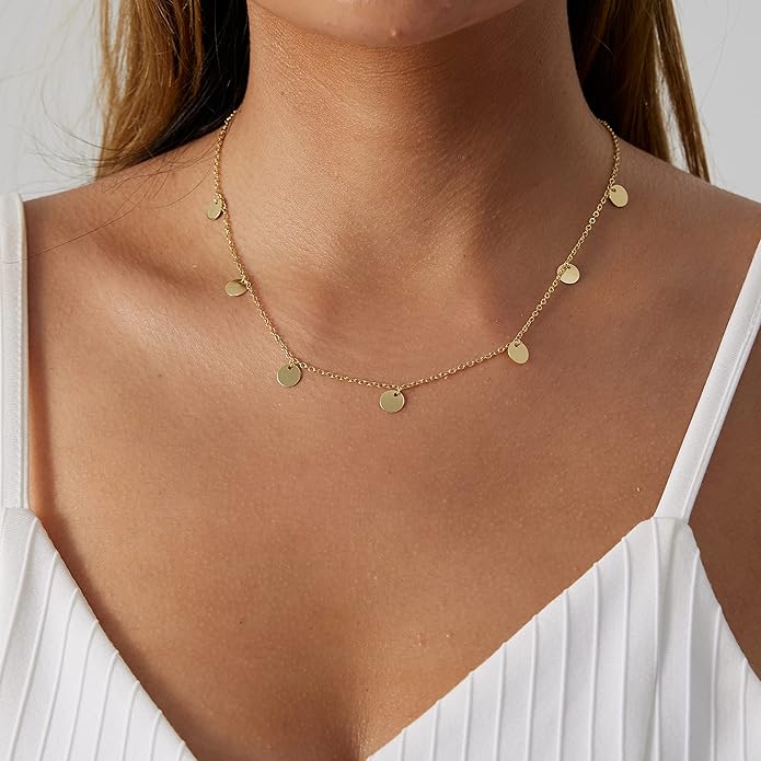 MIDEEO 14K Gold Leaf Pendant Necklaces for Women Dainty Sun Coin Choker Medallion Moon Star Necklace Minimalist Jewelry
