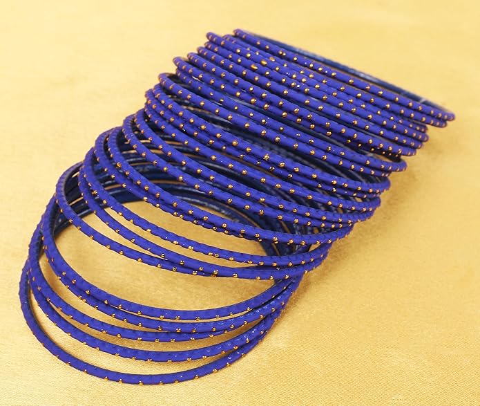 Touchstone Indian Bollywood Trending Fashion Handcrafted Beautifully Trimmed Edges Textured Golden Dots Designer Jewelry Bangle Bracelets. Set of 24 for Women.