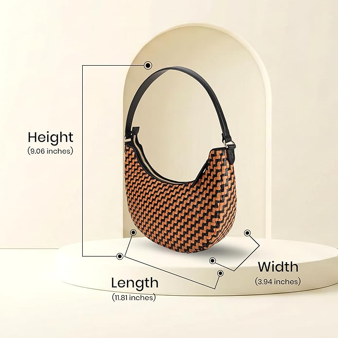 Handmade Woven Genuine Leather Bag, Premium Quality, Crossbody Purse & Hobo Handbag, Diagonal Pattern, 11.81x3.94x9.06 Inches