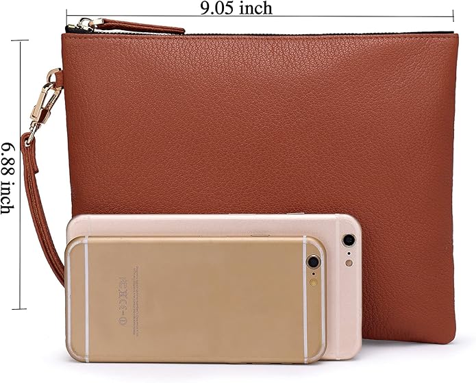 DORIS&JACKY Lambskin Leather Wristlet Clutch Purse for Women Soft Designer Slim Cell Phone Pouch Bag with Detachable Strap