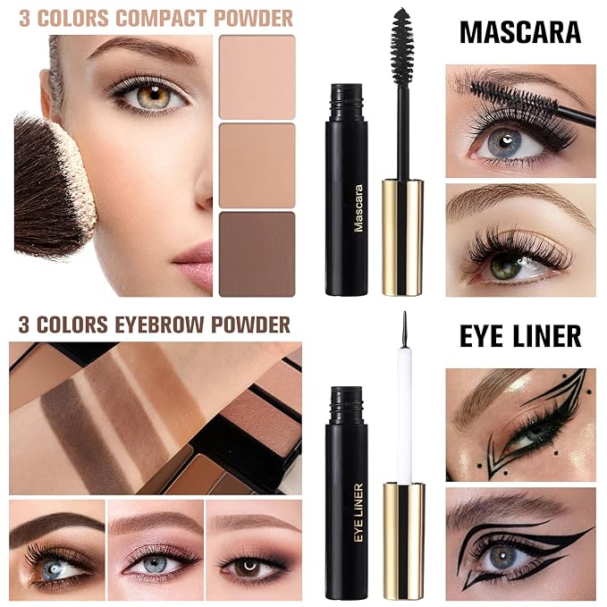 Professional Makeup Kit for Women Girl Full Kit with Mirror 60 Colors All in One Make up Gift Set Included Eyeshadow,Blusher,Highlighter,Compact Powder,Brow Powder,Lipstick,Glitter,Eyeliner,Mascara 02