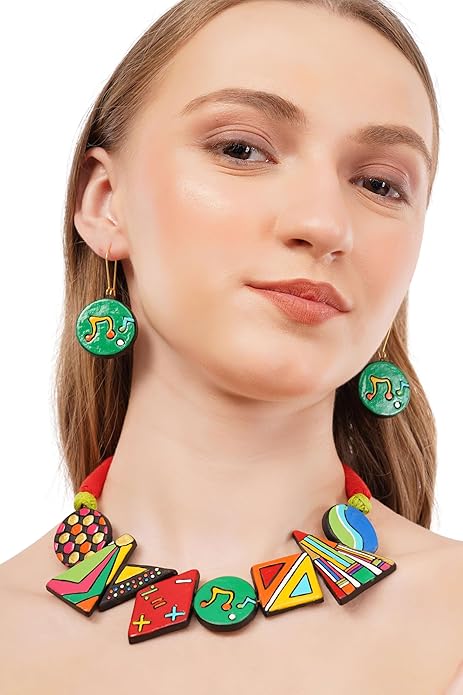 Colorful Clay Music Jewelry Set – Handmade Necklace & Earrings for Women, Boho Artistic Statement Accessories, Festival Wear & Unique Handcrafted Gift Idea
