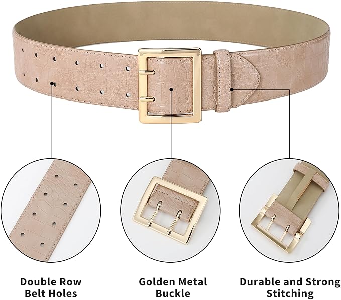 Wide Belts for Women Leather Wide Belts Fashion Thick Black Belt With Gold Buckle Belt for Dresses