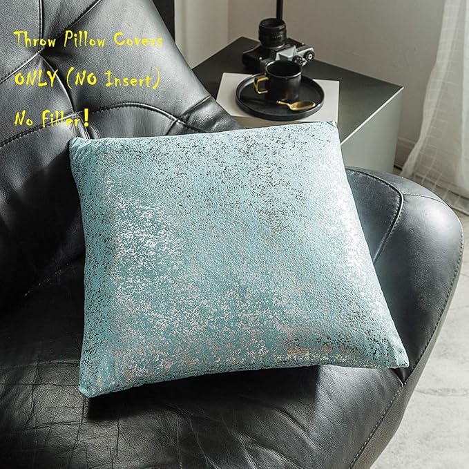 Xinrjojo Pack of 2, Shiny Cushion, Decorative Pillow Covers, Soft Square Throw Pillow Covers, Solid Color Cushion Covers, Pillow Cases for Sofa Bedroom Car 22 x 22 Inch (Silver- Lake Blue)