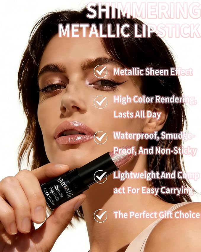 Glitter Metallic Lipstick Shimmer Lip Stick Long Lasting,Orange Gold Diamond Cream Shimmer Tinted Lip Gloss High Pigmented,Metallic Matte Red Lipcolor Stain Women Christmas Non Stick Lips Makeup-05