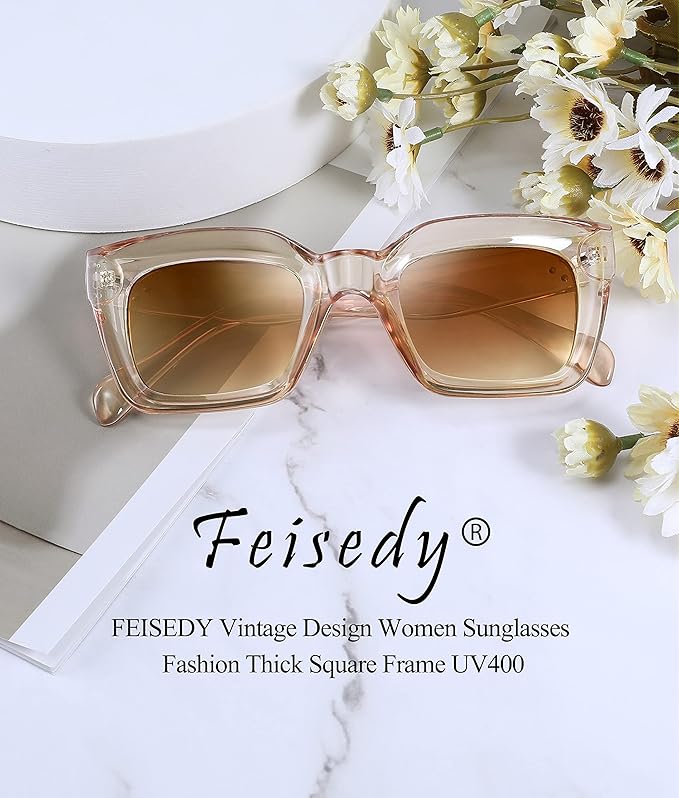 FEISEDY Classic Women Sunglasses Fashion Thick Square Sun Glasses Chunky Frame UV400 B2471