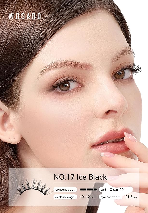 WOSADO Magnetic Eyelashes with Applicator Kit, [V17 Ice Black] Reusable Magnetic Lashes without Eyeliner, Glue-free False Lashes, Waterproof, Lightweight, Suit for Natural Makeup