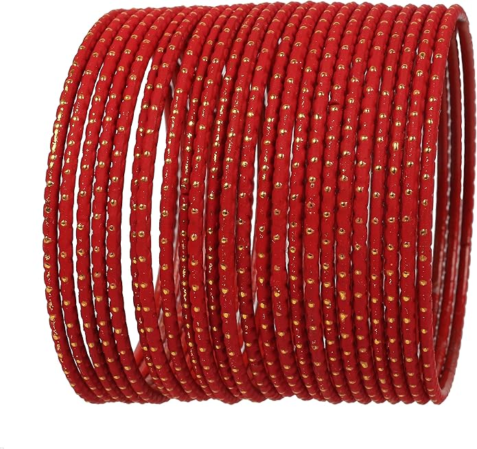 Touchstone Indian Bollywood Trending Fashion Handcrafted Beautifully Trimmed Edges Textured Golden Dots Designer Jewelry Bangle Bracelets. Set of 24 for Women.