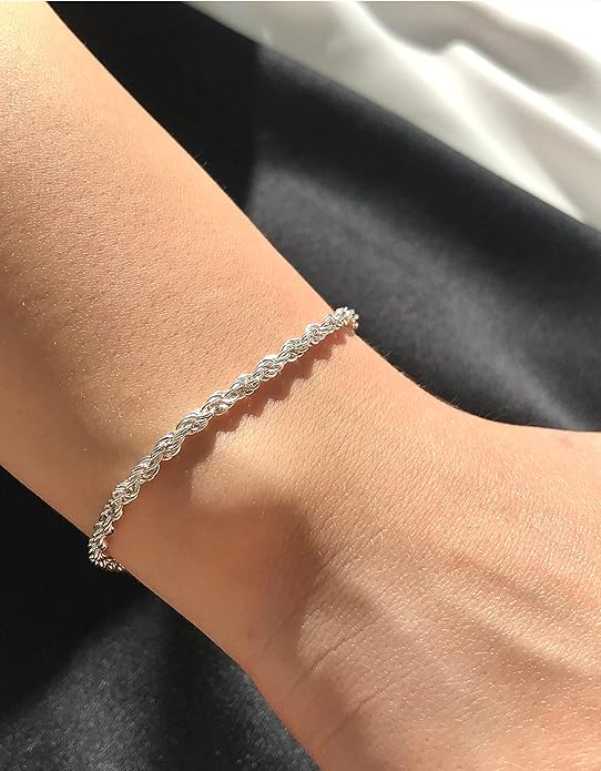 nometo 925 Sterling Silver Rope Chain Bracelet Box Chain Bracelet 2mm3mm5mm Silver/Gold Plated Bracelet for Men Women Silver Bracelet 6.5-9 Inches