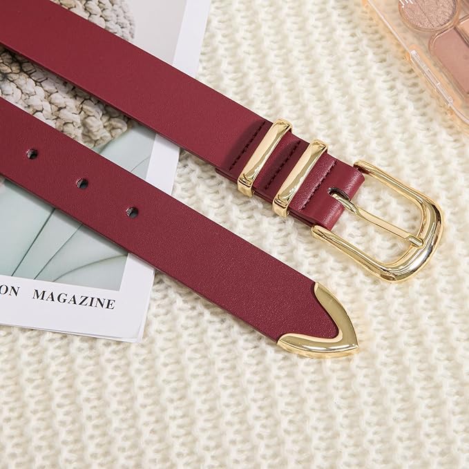 VATAN Women Leather Belt for Jeans Dresses Pants Fashion Ladies Casual Waist Belt with Gold Buckle
