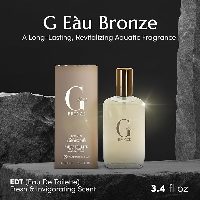 PB ParfumsBelcam G eàu Bronze Eau de Toilette Spray Perfume for Men – 3.4 Fl Oz Affordable Long Lasting Cologne, Aquatic Woody Fragrance with Citrus, Lavender, Rosemary & Patchouli for All Day Use