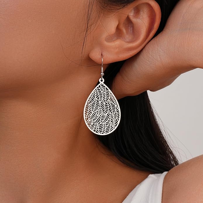 Large Gold Earrings for Women, Chunky Gold Statement Drop Dangle Earring Maple Leave Ginko Leaf Jewelry Gifts