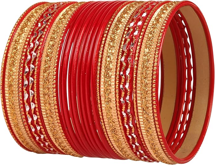 Touchstone Indian Metal Bangles for Women Gold Alloy Bracelets desi 2 Dozen Bangle Collection Bollywood Women's Jewelry Set Multi Stacking Wide Chunky Textured Golden Set of 24 in Gold or White Tone
