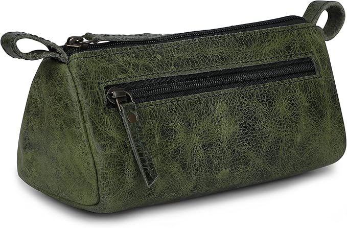 Leather Makeup Bag Small Cosmetics Case for Purse Multipurpose Zippered Pouch for Travel Compact Leather Stationary Organizer Pencil Pouch Gift for Everyday Use