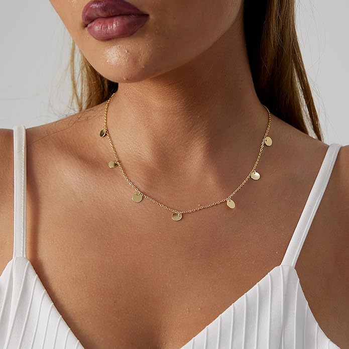 MIDEEO 14K Gold Leaf Pendant Necklaces for Women Dainty Sun Coin Choker Medallion Moon Star Necklace Minimalist Jewelry