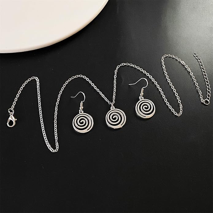 coadipress Spiral Earrings Necklace Sets for Women Geometric Round Swirl Statement Earrings Minimalist Trendy 14K Gold Plated Round Spiral Leather Necklace Bohemia Charm Jewelry