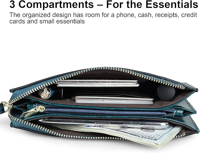 befen Genuine Leather Wristlet Clutch for Women Ultra-Slim Ladies Credit Card Holder Wallet Purses with RFID Protection