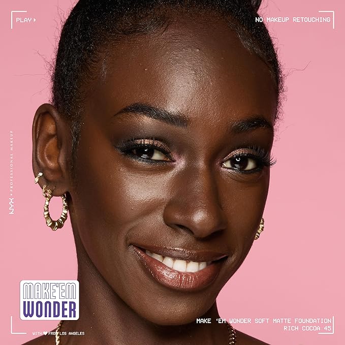 NYX PROFESSIONAL MAKEUP Make 'Em Wonder Liquid Foundation, 24HR Foundation Makeup With A Soft Matte Finish, Buildable Full Coverage - 45 Rich Cocoa