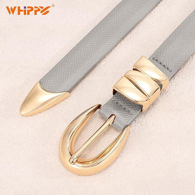 WHIPPY Women Skinny Leather Belt for Jeans Pants Dresses Ladies Fashion Waist Belt with Shiny Gold Buckle