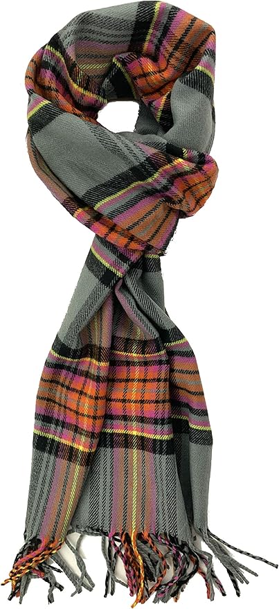 Plum Feathers Plaid Check and Solid Cashmere Feel Winter Scarf, Warm Scarfs, Cold Weather Accessories, Fringe Scarves