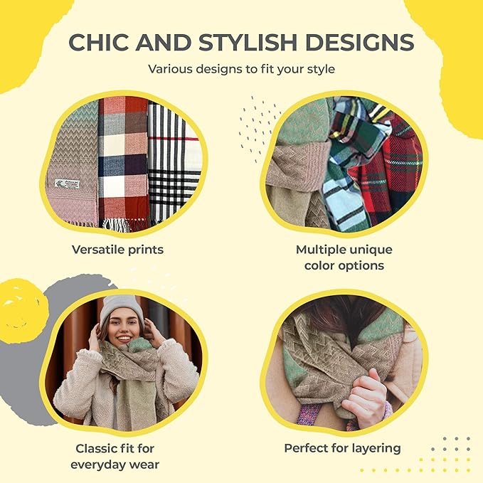 Plum Feathers Plaid Check and Solid Cashmere Feel Winter Scarf, Warm Scarfs, Cold Weather Accessories, Fringe Scarves