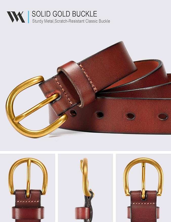 WOLFANT Womens Casual leather Jean Belt,1.1" Ladies Belt with Gold Buckle,100% Italian Full Grain Real Solid Leather