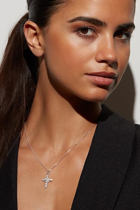 Milla 14K Gold Plated Cross Necklace for Women, Silver Cross Necklaces for Women, 18 inches Chain with Cross Pendant