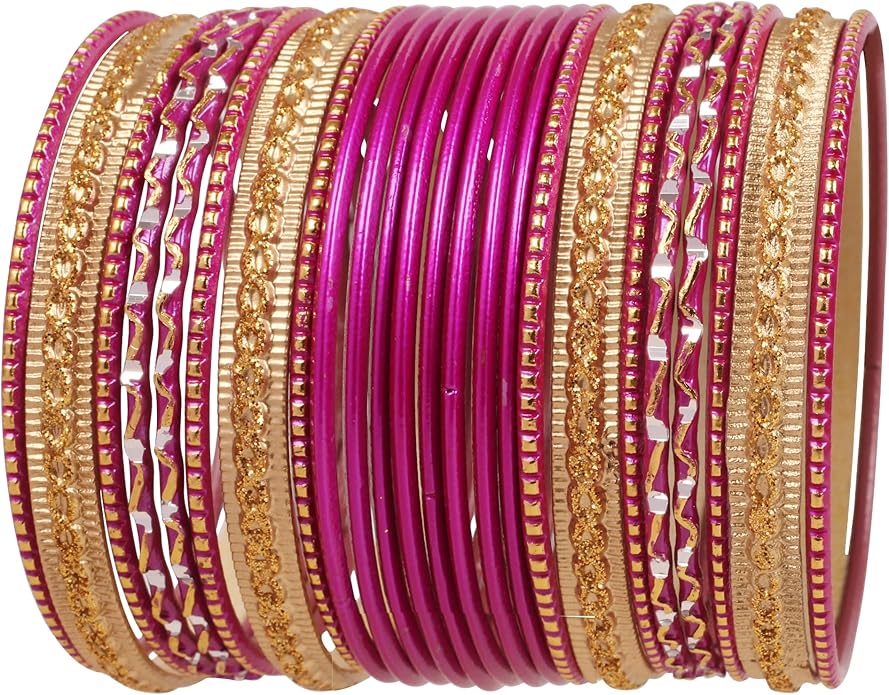 Touchstone Indian Metal Bangles for Women Gold Alloy Bracelets desi 2 Dozen Bangle Collection Bollywood Women's Jewelry Set Multi Stacking Wide Chunky Textured Golden Set of 24 in Gold or White Tone