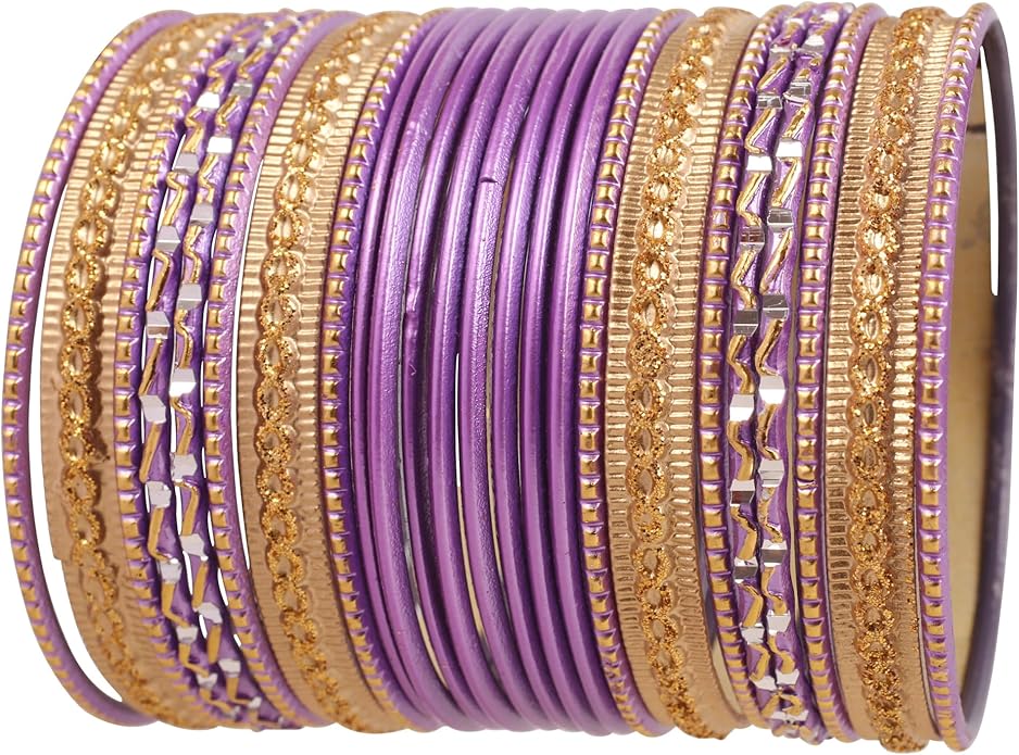 Touchstone Indian Metal Bangles for Women Gold Alloy Bracelets desi 2 Dozen Bangle Collection Bollywood Women's Jewelry Set Multi Stacking Wide Chunky Textured Golden Set of 24 in Gold or White Tone