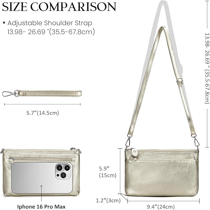 befen Genuine Leather Wristlet Clutch Wallet Purses with RFID Blocking, Small Crossbody Bags Shoulder Handbag for Women
